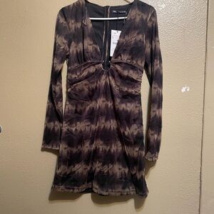 Zara Black and Brown Long Sleeve Dress New size L
